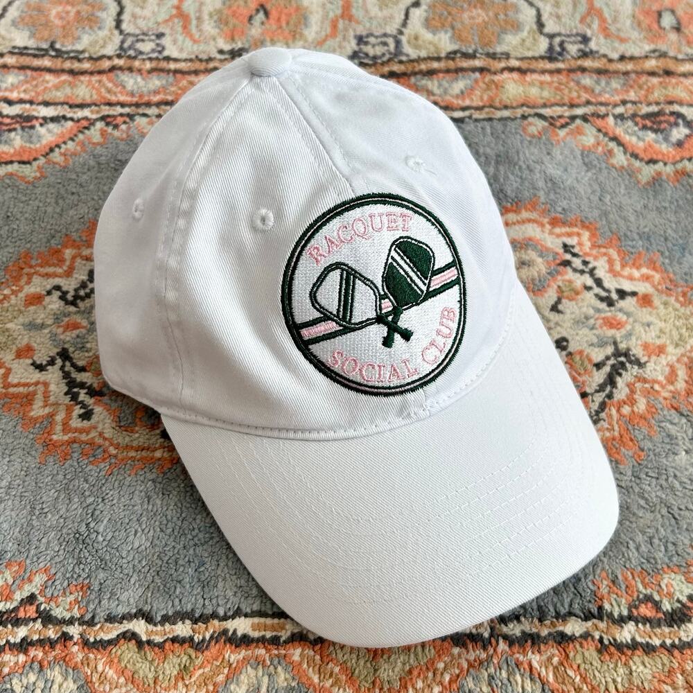 Evereve White Pickleball Racquet Social Club Patch Preppy Baseball Cap NWT
